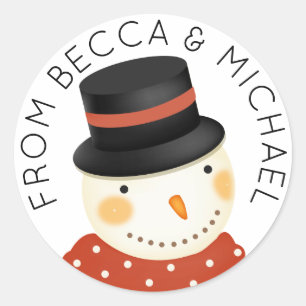 Add Your Text   Merry Christmas Watercolor Snowman Classic Round Sticker