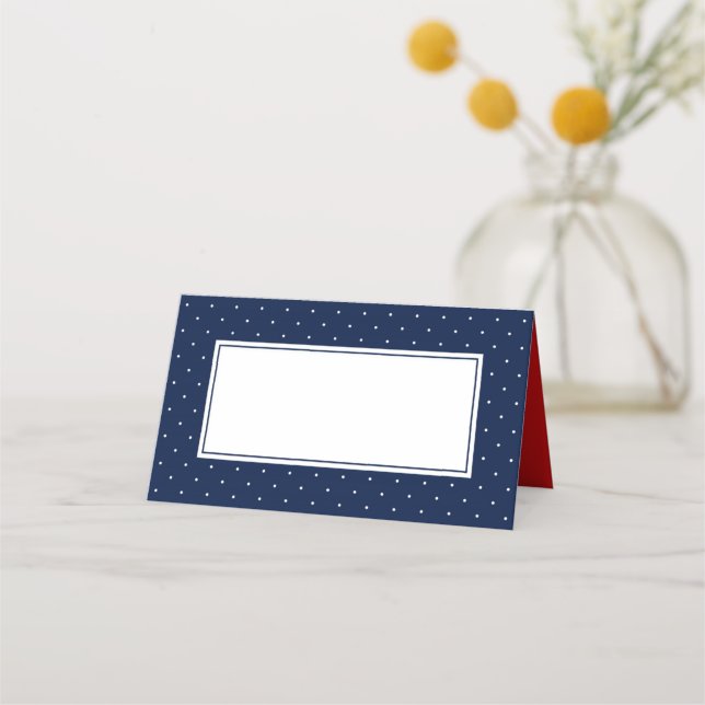 Add Your Text Modern Blue and White Polka Dot Place Card (Front)