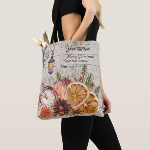 Add your text Modern rustic wood Pine cones Xmas Tote Bag