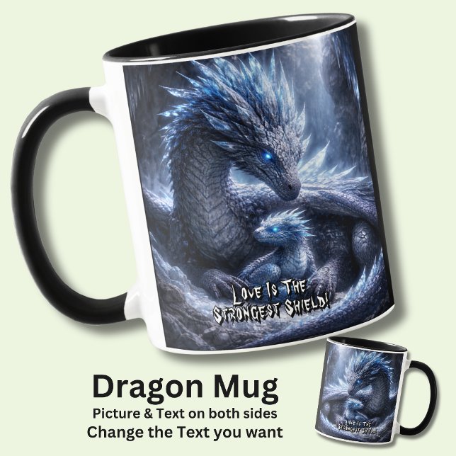 Add Your Text Name, Blue Ice Dragon & Baby in Cave Mug (Creator Uploaded)