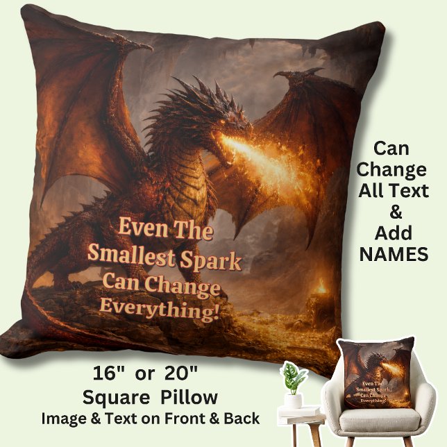 Add Your Text Name Fire Dragon In His Lair Cushion (Creator Uploaded)