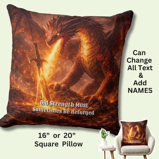 Add Your Text Name Fire Dragon with Sword Reforged Cushion (Creator Uploaded)