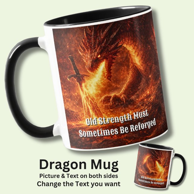 Add Your Text Name Fire Dragon with Sword Reforged Mug (Creator Uploaded)
