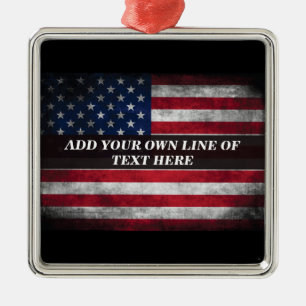 Add your text on American flag  Metal Ornament