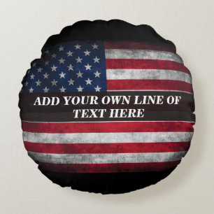 Add your text on American flag Round Cushion