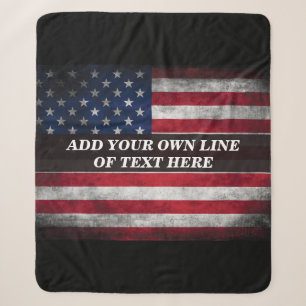 Add your text on American flag Sherpa Blanket