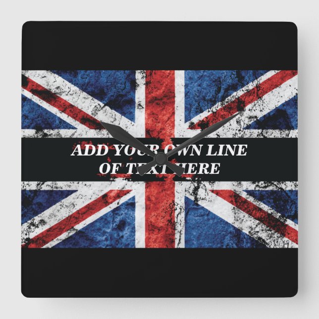 Add your text on English flag Throw Pillow Square Wall Clock (Front)