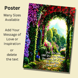 Add Your Text, Pathway with Red Mauve Flowers  Poster