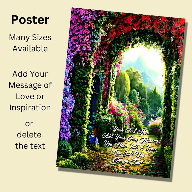 Add Your Text, Pathway with Red Mauve Flowers  Poster (Creator Uploaded)