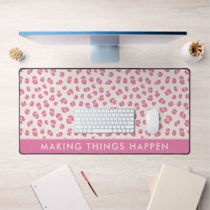 Add Your Text Pink Leopard Pattern Desk Mat