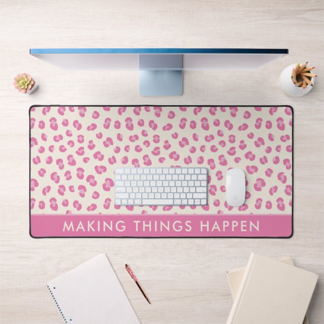 Add Your Text Pink Leopard Pattern Desk Mat (Office 1)