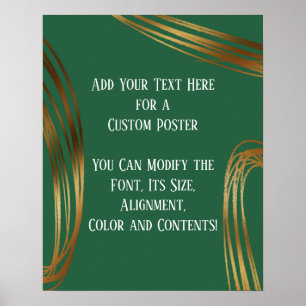 Add Your Text Scribbled Gold Ovals Leaf Green Poster