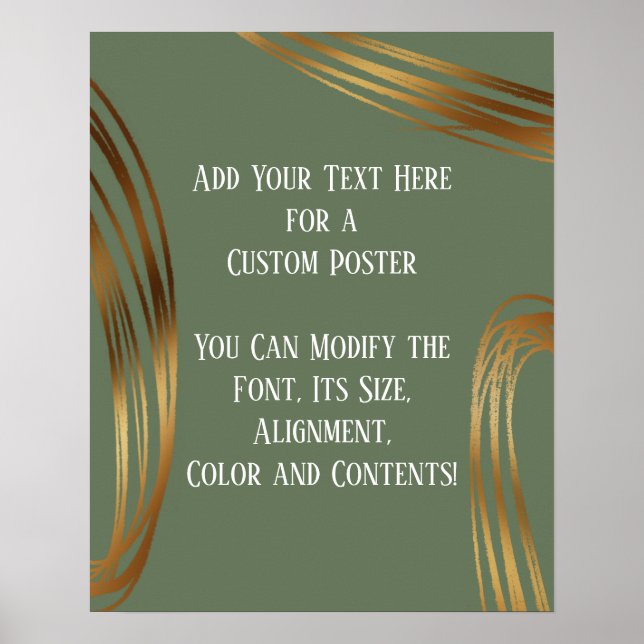 Add Your Text Scribbled Gold Ovals Olive Green Poster (Front)
