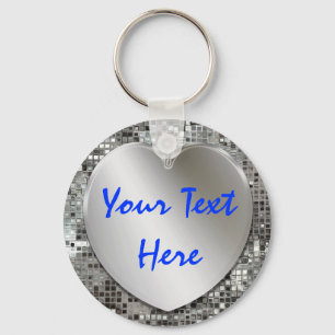 Add Your Text Silver Heart Keychain