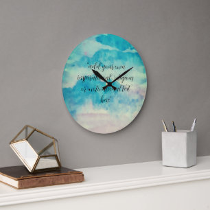 Add Your Text Watercolor Beautiful Blue Skies Large Clock