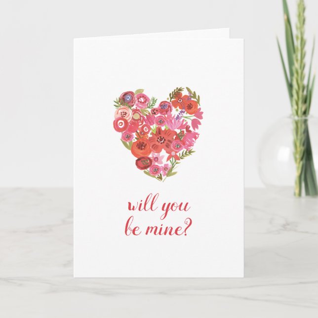Add Your Text | Watercolor Floral Heart Holiday Card (Front)