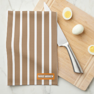 Add your text white brown stripes pattern stylish tea towel