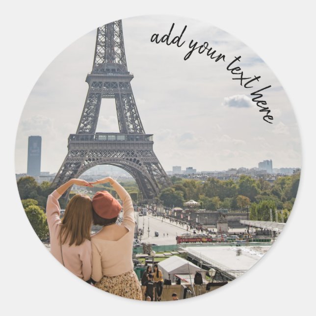Add your travel photo and custom text template classic round sticker (Front)
