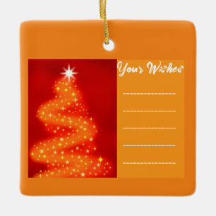 Add your wish Red and gold Christmas Tree Ceramic Ornament