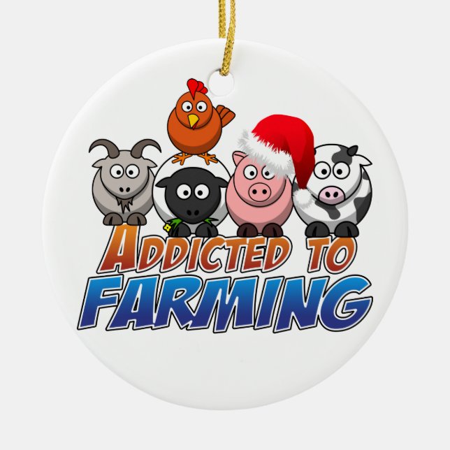 Addicted to Farming Christmas Ceramic Tree Decoration (Front)