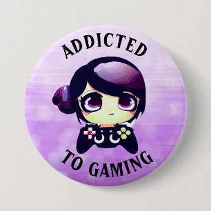 Addicted to Gaming   Cute Kawaii Girl Gamer 7.5 Cm Round Badge
