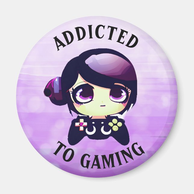 Addicted to Gaming | Cute Kawaii Girl Gamer Magnet (Front)