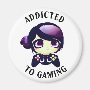 Addicted to Gaming   Cute Kawaii Girl Gamer Magnet