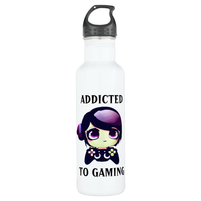 Addicted to Gaming Kawaii Girl Gamer 710 Ml Water Bottle (Front)