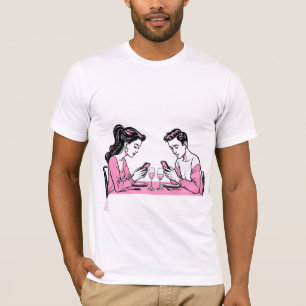 Addicted To My Phone Funny Couple Dinner Date Pop  T-Shirt