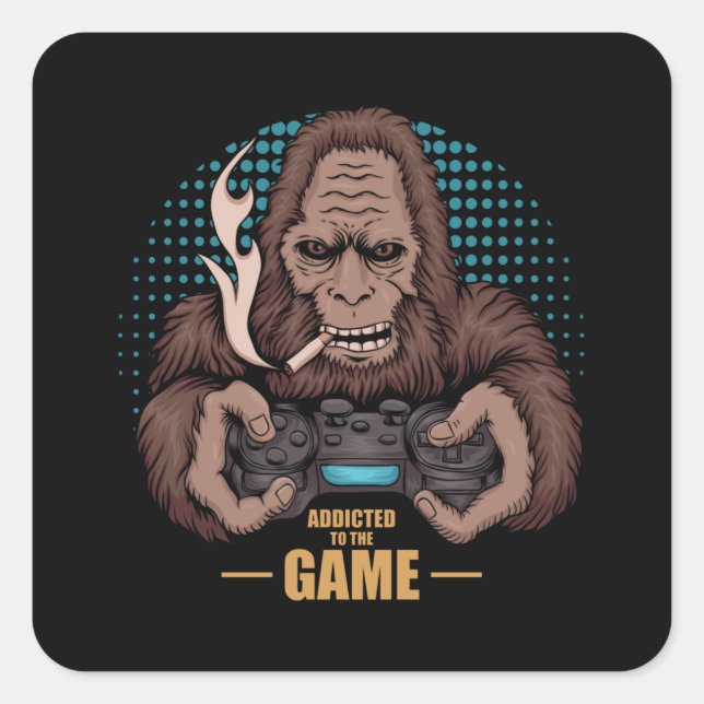 Addicted to the Game Bigfoot Gamer Square Sticker (Front)