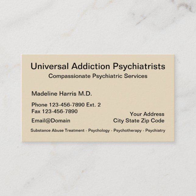 Addiction Psychiatrist Services Appointment Card (Front)