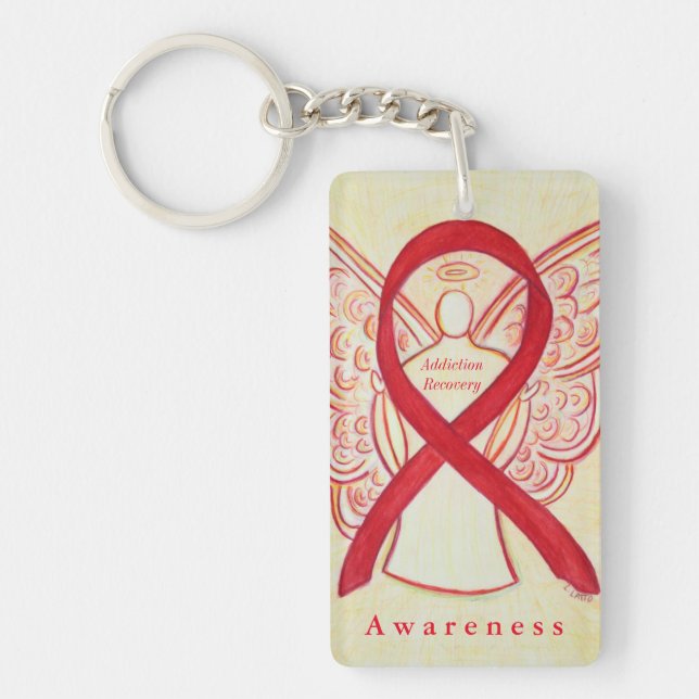 Addiction Recovery Angel Awareness Ribbon Keychain (Front)
