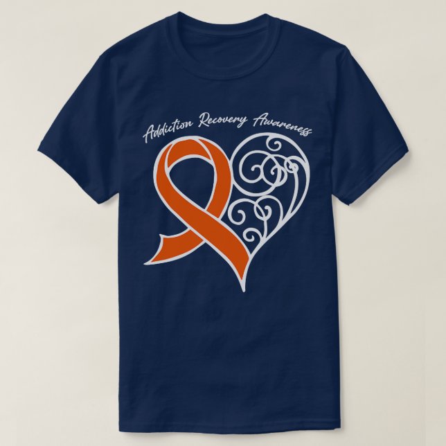Addiction Recovery Awareness Heart Ribbon Gift Val T-Shirt (Design Front)