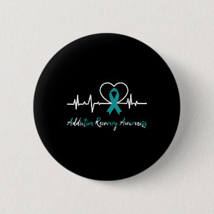 Addiction Recovery Awareness Heartbeat Teal Ribbon 6 Cm Round Badge
