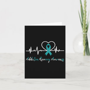Addiction Recovery Awareness Heartbeat Teal Ribbon Card