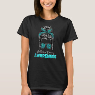 Addiction Recovery Awareness Messy Hair Bun Fighte T-Shirt