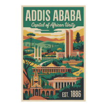 Addis Ababa Ethiopia Retro Travel Poster Art