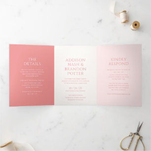 Addison Pink Classic Elegant Wedding Tri-Fold Invitation