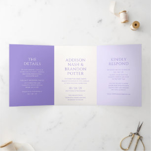 Addison Purple Classic Elegant Wedding Tri-Fold Invitation