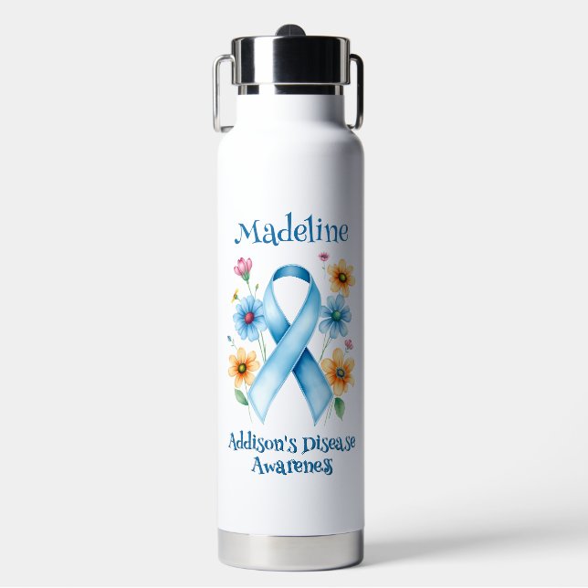 Addison's Disease Awareness | Blue Ribbon Water Bottle (Front)