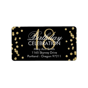 Address 18th Birthday Gold Glitter Confetti Black Label