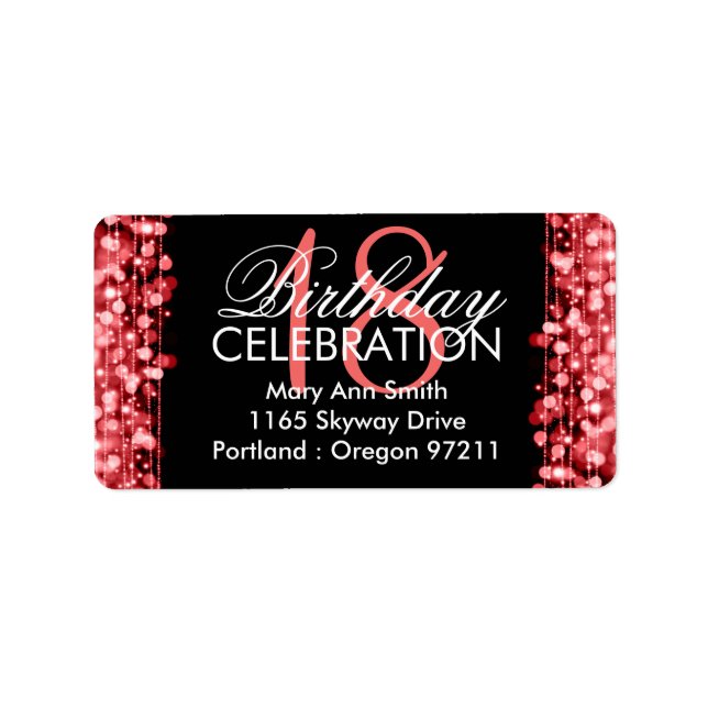 Address 18th Birthday Party Sparkles Red Label (Front)