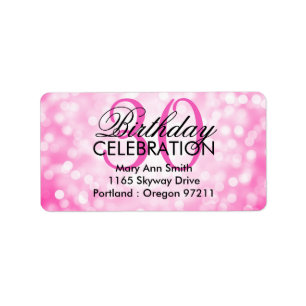 Address 30th Birthday Party Pink Glitter Lights Label