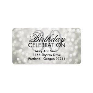 Address 30th Birthday Party Silver Glitter Lights Label