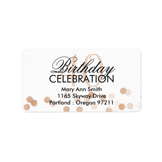 Address 40th Birthday Copper Foil Glitter Lights Label (Front)