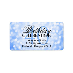 Address 40th Birthday Party Blue Glitter Lights Label