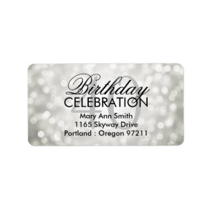 Address 40th Birthday Party Silver Glitter Lights Label