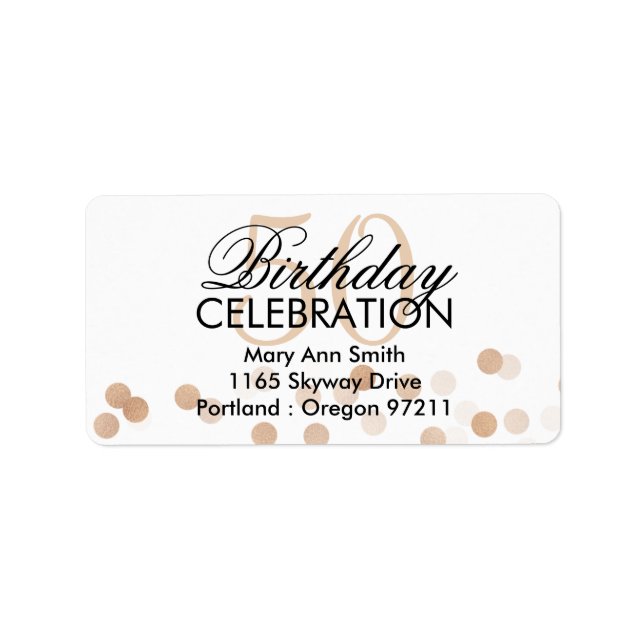 Address 50th Birthday Copper Foil Glitter Lights Label (Front)