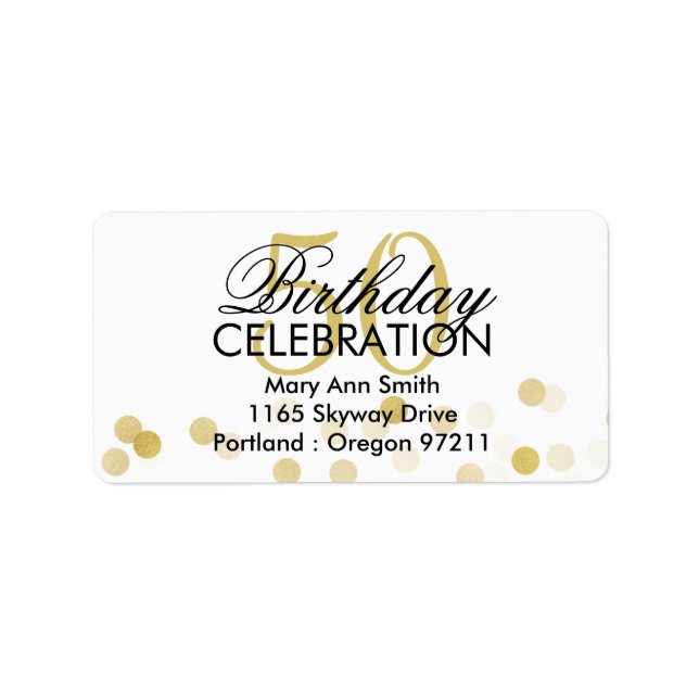 Address 50th Birthday Gold Foil Glitter Lights Label (Front)