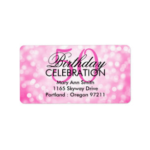 Address 50th Birthday Party Pink Glitter Lights Label